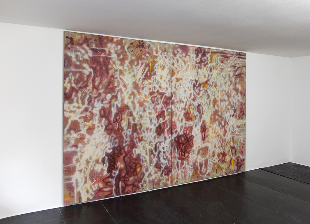 Tyra Tingleff. Philosophy is probably homesickness, Oil on raw linen, 170 x 240 cm, Installation view at ChertLüdde, Berlin, 2016
