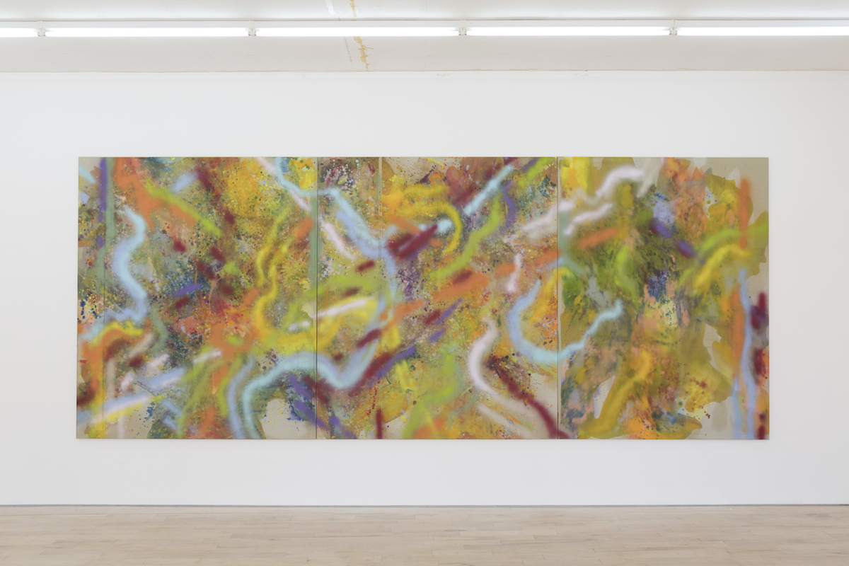 Tyra Tingleff. When I wear a swimsuit I just don’t swim, Oil on raw linen, 200 x 490 cm, 2016