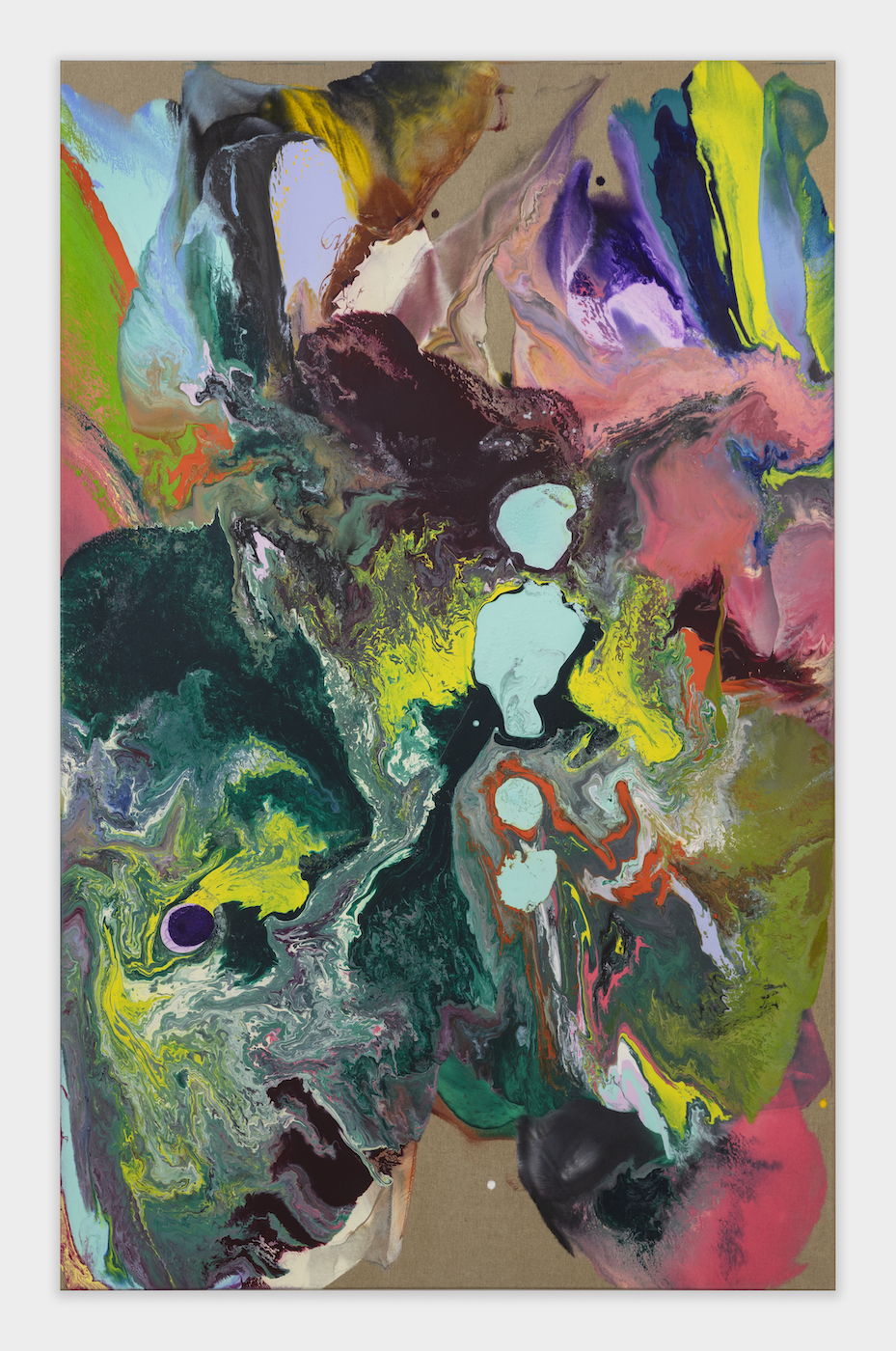 Tyra Tingleff. How to cope inside of it?, Oil on raw linen, 190 x 120 cm, 2021