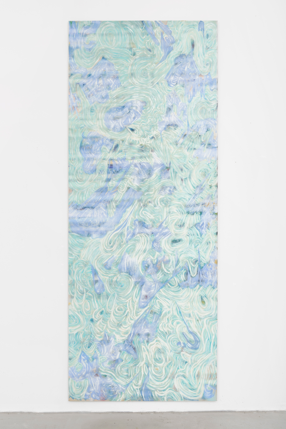 Tyra Tingleff. Victorian promenade of self-sabotage, Oil on raw linen, 320 x 120 cm, 2018